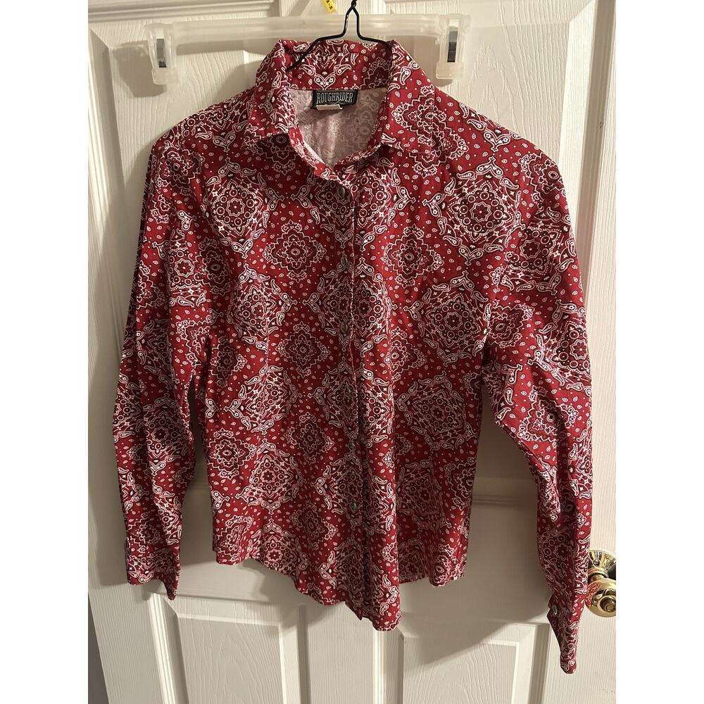 RoughRider Circle T Vnt Western Red Sz Small Bandana Country Cowgirl Button Up